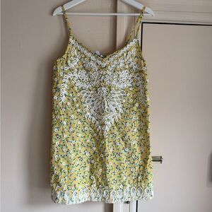 Yellow Cotton Floral Embroidered Dress